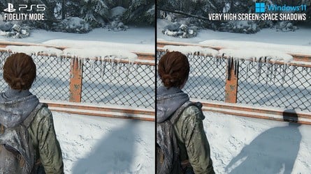 Shadow quality is one of the few areas, beyond overall image quality, where the PC version of The Last of Us Part 2 is noticeably improved versus the PS5 release. Contact shadows and screen-space shadows have been added.