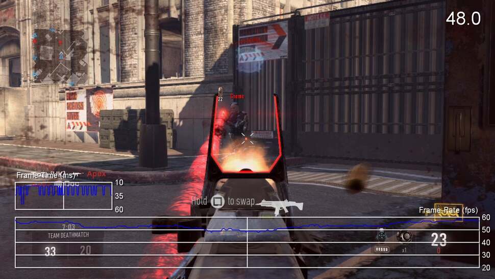 PS3's multiplayer mode has serious frame-rate issues. Most stages (such as Instinct) run between 45 to 60fps, making it one of the most uneven Call of Duty experiences