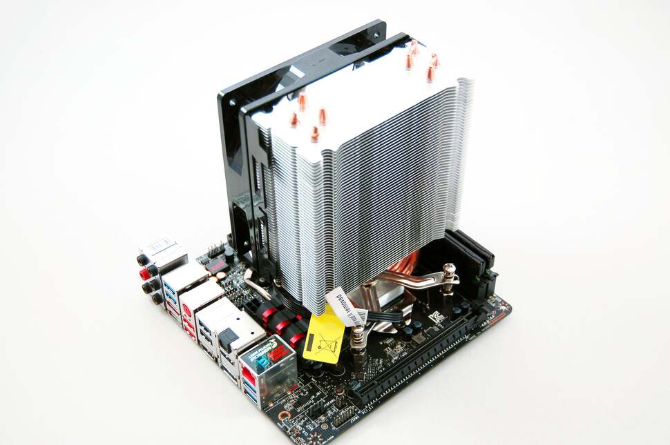 A reverse view of the board demonstrates what a monster this cooler is - though it is nowhere near the largest we've seen. It should do the job of allowing for decent overclocks though