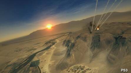 Xbox 360 has a longer draw distance on 3D ground detail as you can see on the town to the left here, but the crucial GeoEye textures are not unduly affected and the effect is minimal.