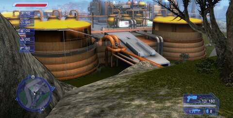 The same game area in Crackdown (left) and the sequel (right). Note the additional layer of texture detail in the first game, but also note the many changes Ruffian has made, including foliage that shifts in the breeze.