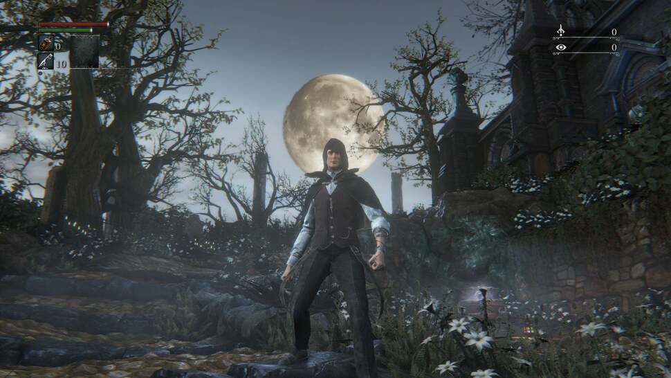Bloodborne's world is gorgeously detailed. The organic, often crooked look to the Hunter's Dream here shows a high level of attention to every twist and turn