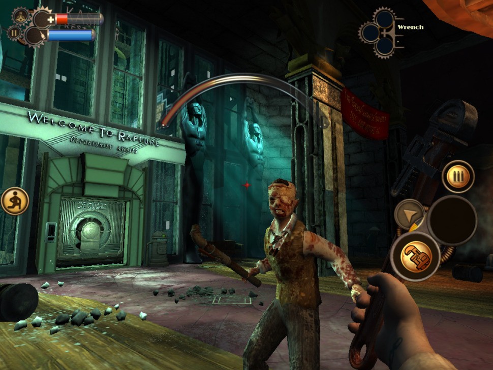 BioShock isn't a particularly good iOS port - terrible resolution and poor textures with an inconsistent frame-rate. It plays no better on the new Air than the old