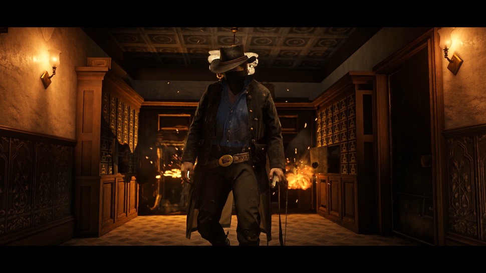 The light sources from these explosions manage to cast shadows from the nearby cabinets - a nice touch indeed. Also take note of the highly detailed light fixtures on each wall