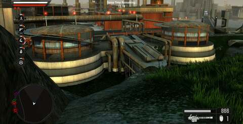 The same game area in Crackdown (left) and the sequel (right). Note the additional layer of texture detail in the first game, but also note the many changes Ruffian has made, including foliage that shifts in the breeze.