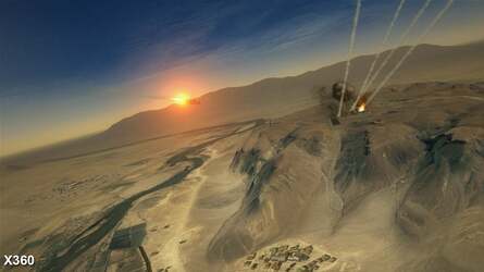 Xbox 360 has a longer draw distance on 3D ground detail as you can see on the town to the left here, but the crucial GeoEye textures are not unduly affected and the effect is minimal.