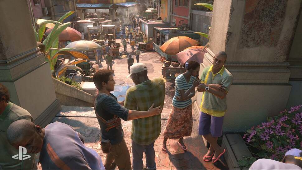 Ambient occlusion is very much in, as shown behind Drake's hand as he rifles through the crowd