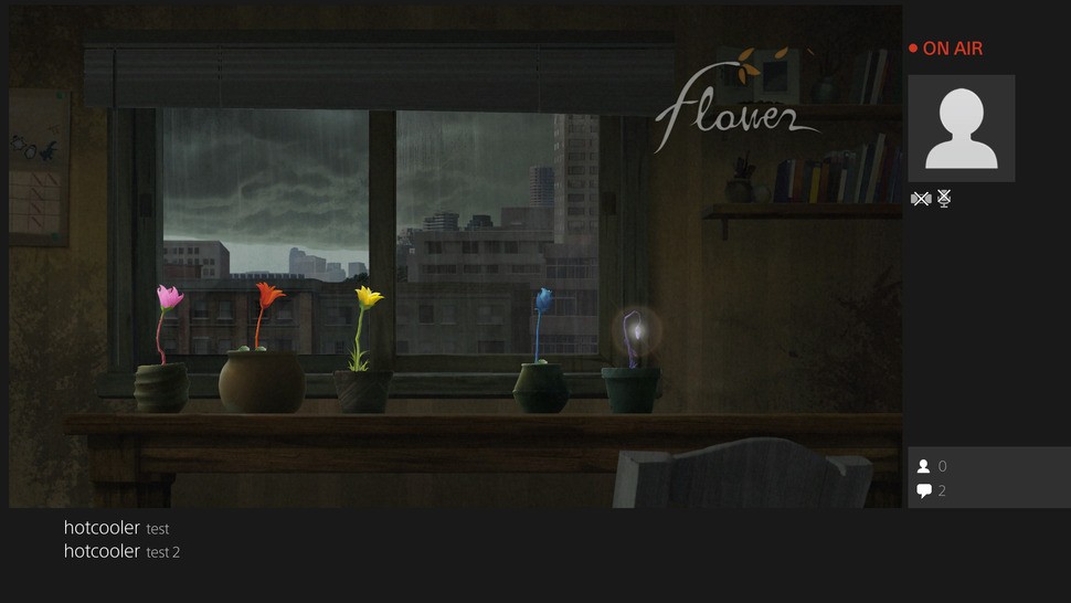 When live-streaming, the main gameplay window is reduced, making way for picture-in-picture (if you have a camera) along with the ability to keep up with comments being added to your broadcast.