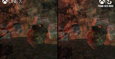 An inconsistent 30fps on Xbox One X at 1080p vs 60fps with dips on Series S at 900p - it's still a Series S win as assets seem downgraded on the older machine, despite having much more memory. It seems that last-gen consoles just get less care and attention in some cases.