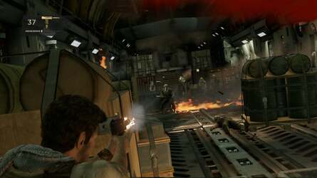 Uncharted 2 revolutionised third-person action games by being able to stage action on moving objects. In the sequel, these objects now obey the game's laws of physics, allowing for moving platforms on the ocean and containers rattling around the interior of the cargo plane.