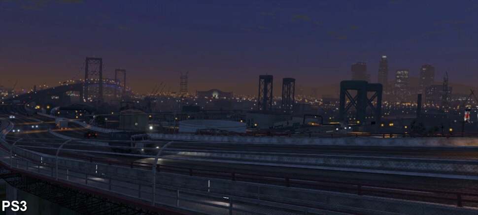 Clearly the most noticeable change is, once again, the sheer number of vehicles on screen in the PS4 media. If you look closer, however, you'll also notice there are many more active light sources visible throughout the environment