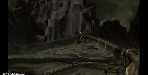 PS2 hardware emulation shots on top, God of War Collection and PCSX2 shots on the bottom.