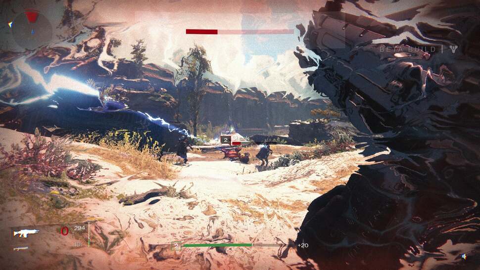 Effects such as motion blur, chromatic aberration, and water shaders add to the sense of that the world is being seen from behind a helmet visor.