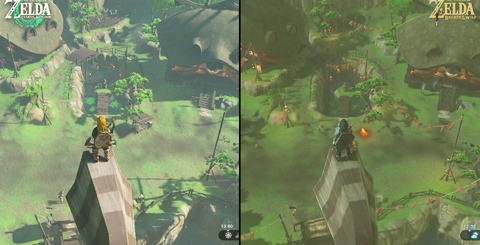There are shared locations between BOTW and TOTK. However, comparison potential is limited - there are numerous changes to world content and even the same time of day produces different results in terms of shadow placement and lighting.