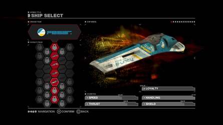 Extensive testing was done to retool WipEout HD's 2D interface (shown) into something that worked in 3D.