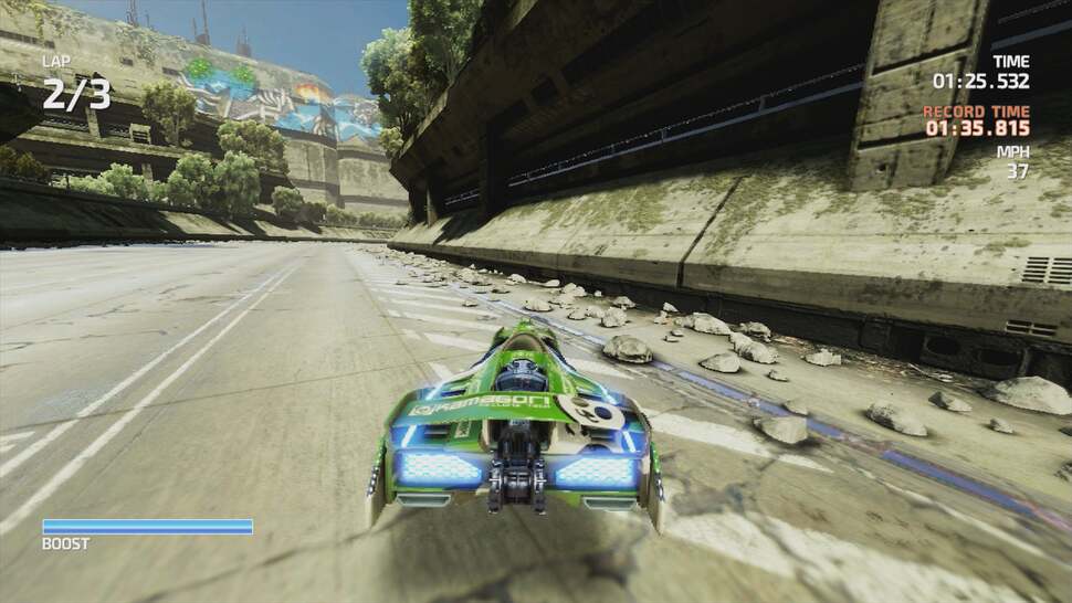 A decent level of anisotropic filtering keeps track textures looking reasonably sharp at a distance while contact shadows add depth to track-side objects