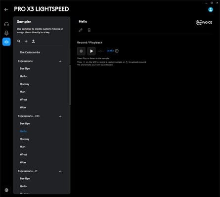 Here's G Hub. The addition of parametric EQs for the mic and headset is great, and only the sampler feature really feels like a gimmick - everything else is useful. Click screenshots to enlarge.