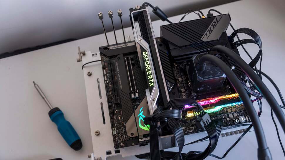 Our test setup for our Intel processors, running on the Asus Maximus 13 Hero