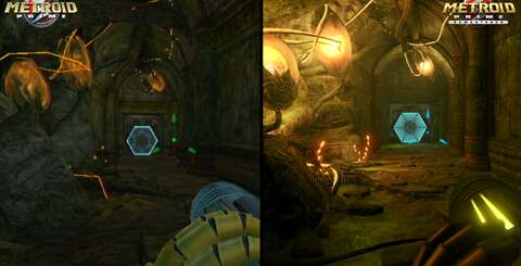 Substantial improvements to image quality, lighting and water are evident, though reflections in one area show Samus in the original and not in the remake - although this is technically understandable.