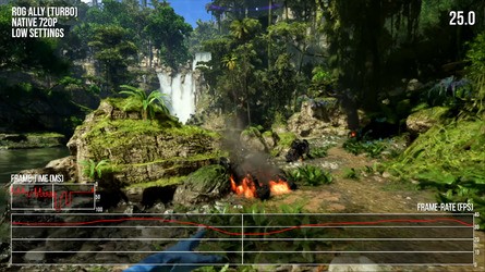 The ROG Ally is powerful, but Alan Wake 2 struggles to resolve a proper FSR 2 image initially (left) and performance isn't great afterwards either. Meanwhile, Avatar runs better, and despite some visual sacrifices and annoying traversal stutters, the game is at least playable with RT enabled.