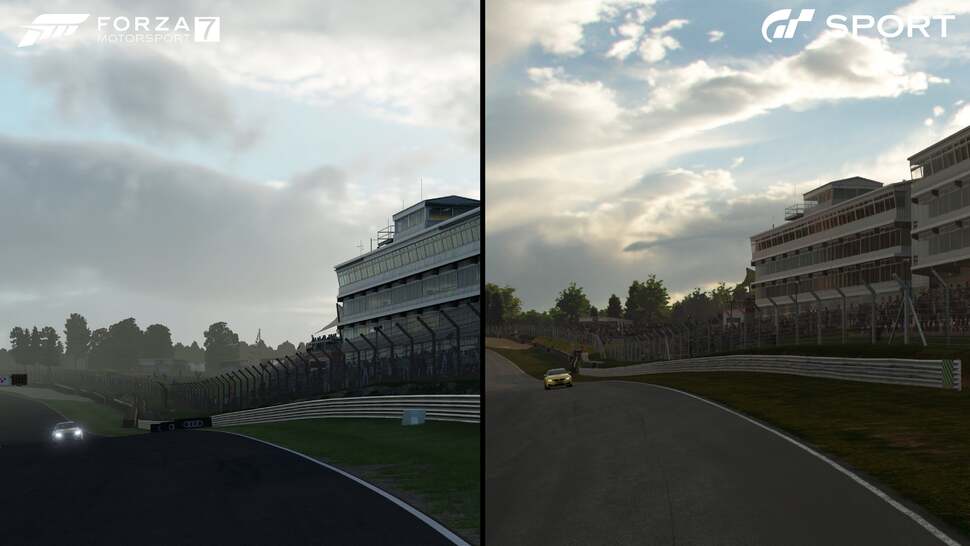 When looking at a track like Brands Hatch side by side, it's clear that both teams have poured great effort into duplicating the fine details visible in its environments