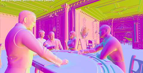 PS5 Pro adds upgrades in shadows, screen space reflections (SSR), screen space global illumination (SSGI), and screen space ambient occlusion (SSAO). Here's how a single frame breaks down into its constituent parts, in particular showing the direct impact of the SSGI light bounce between characters and the environment.