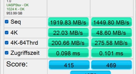 Desktop PC tests: CrystalDiskMark, AS SSD and Atto Benchmark speed tests. 