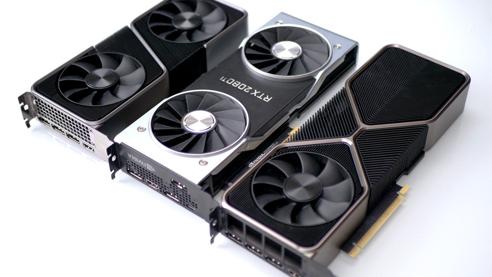 A three-way comparison - basically the more power hungry the card, the bigger it is