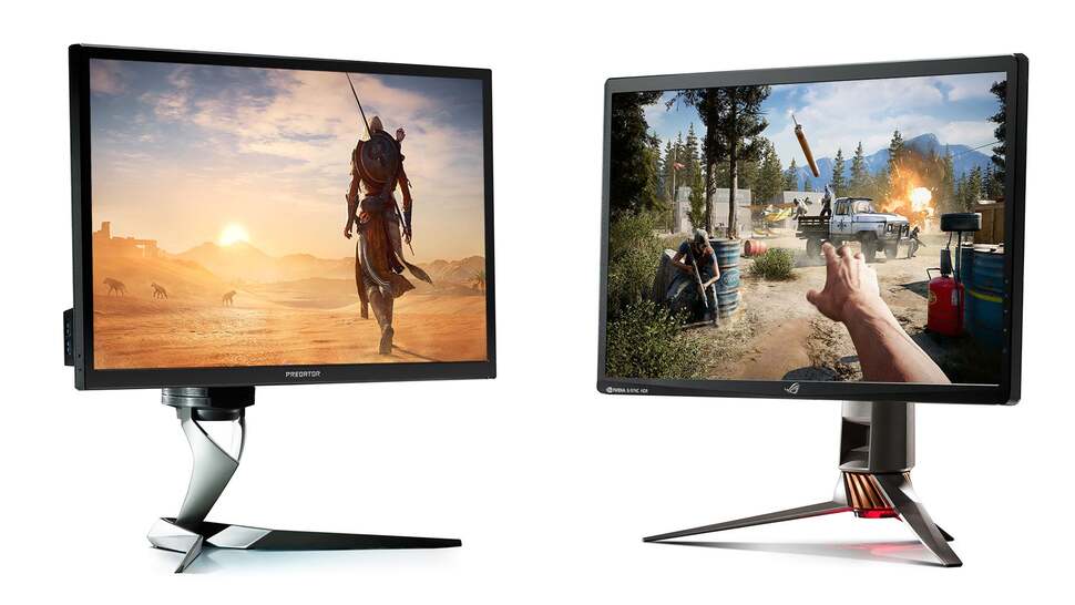 Extreme specs with prices to match, the Acer Predator X27 (left) and the Asus ROG Swift PG27UQ. 4K, HDR, G-Sync, 144Hz - these are the best of the best in terms of core functionality