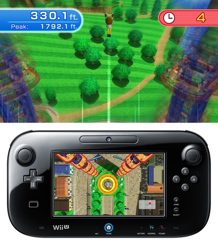 Wii Fit U splits perspectives between your television and the small screen on the GamePad, giving you a vantage over the most important viewpoints. The trampolining and diving mini-games offer a top-down view, as well as a one nearby the player to keep track of height, helping hugely with depth perception as you travel back downwards.