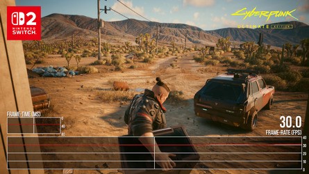 Cyberpunk 2077 in docked mode here appeared to render dynamically between 720p and 1080p, capped at 30fps but with some performance drops in challenging areas.