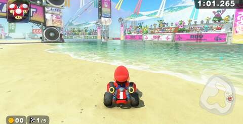 Water rendering is much improved over Mario Kart 8 and looks fantastic in the new game - bring back Wave Race!