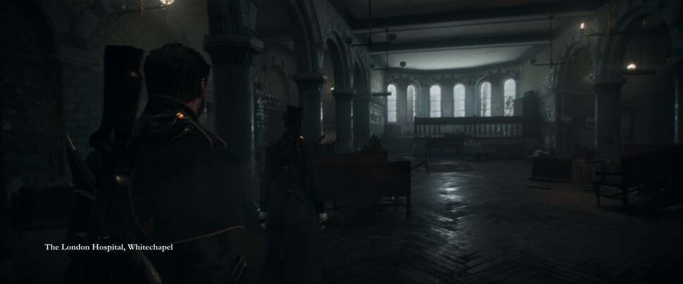 This remarkably detailed scene is marred ever so slightly by limited texture filtering. Even from this angle, the floor becomes quite blurry just a short distance from the player. Strong specular serves to accentuate this artefact