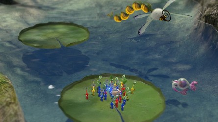 The hardened ice shell on the boss and dew-like glazing on the mushrooms show off a level of transparency and reflection effects not seen before on a Nintendo console. Pikmin 3 does suffer for some unflattering textures when lowered to ground-level, however, but the rest of the presentation makes these easy to ignore.