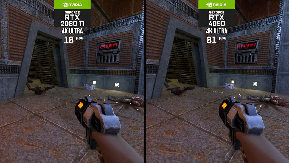 Quake 2 RTX at native 4K resolution really stressed the RTX 2080 Ti back in 2019, but through sheer hardware advances alone, RTX 4090 delivers a 4x performance increase. This is just one part of the reason why RT Overdrive is viable today
