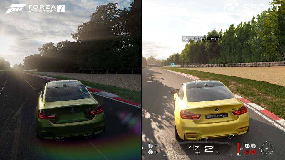 Forza 7 uses screen-space sun shafts to give the impression of richer lighting while racing into the sun