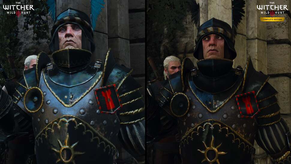 RT reflections are also used on armour and weapons, replacing the highly approximate bluey cubemaps seen on the left