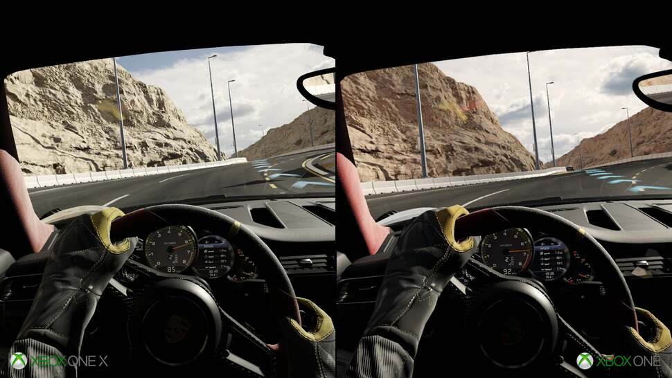 Click through on 'view all' for full res assets. Higher resolution textures add more intricate detailing to various trackside elements on Xbox One and PC. The nuances in the rocks here are much clearer to see