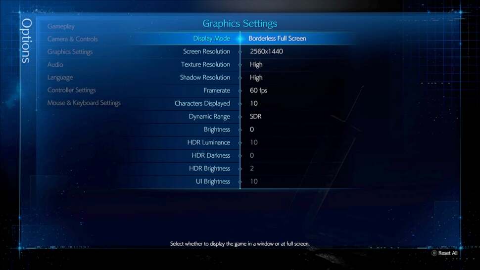 This really is the extent of the settings available on the PC version of Final Fantasy 7 Remake on PC. Remarkable