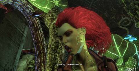 A couple of comparison shots showing how tessellation and displacement mapping improve the look of the game in DX11 mode. The rounded brickwork on the wall to the left in the top shot, and the background detail behind Poison Ivy on the bottom shot are subtle but effective additions overall.