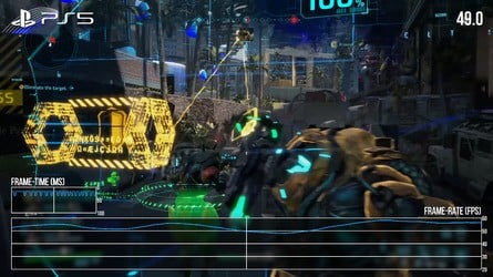 Performance is 60fps on the premium consoles for the majority of play, but the most challenging scenes can drop into the low 50s or beyond. On Series S, dropping into the 40s is more common.