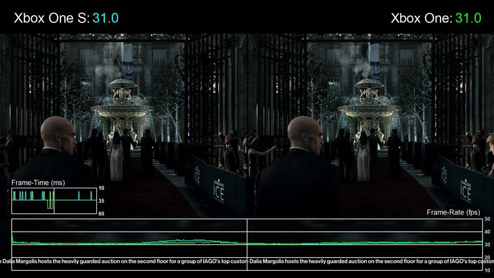 Hitman's Paris intro is CPU-limited, and even with the uncapped frame-rate, both consoles operate at much the same performance level