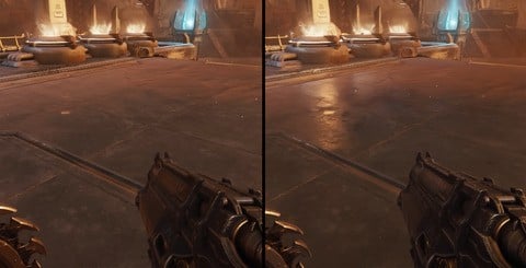 You can see more objects in the reflection with path tracing engaged - such as the pickups here - as well as seeing reflections on rougher, less glossy surfaces.