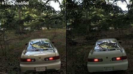 Ray-traced global illumination (RTGI) can make a huge difference to the final image, especially in indirectly-lit areas. Click to enlarge. 