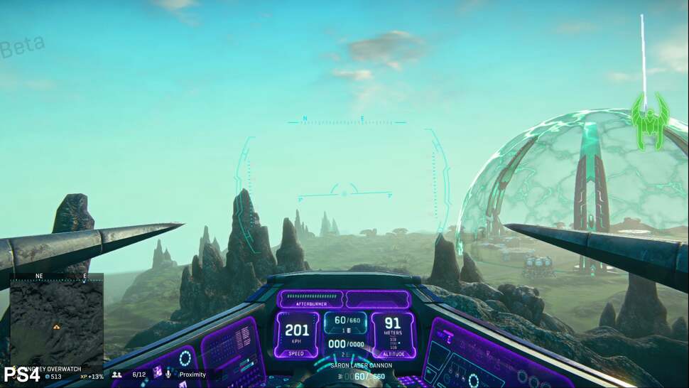 Draw distances are impressive while on the ground, but flying above in aircraft limits its range. Here the horizon is masked by a fogging effect that obscures the beauty of the landscape while airborne