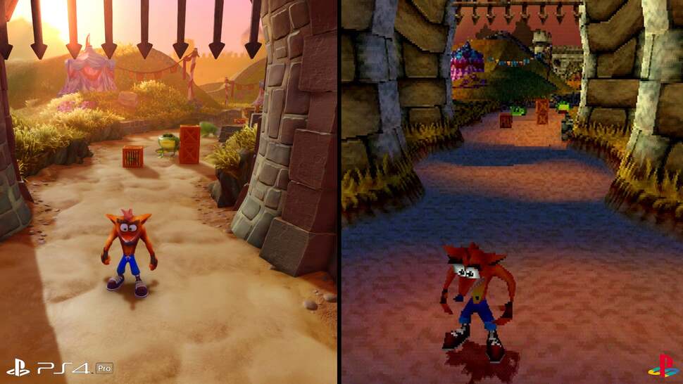 Aside from the more detailed backgrounds, the low hanging sun feature light shafts while casting long shadows across each stage