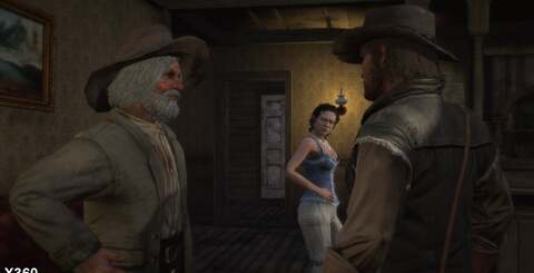One slightly bizarre difference is that the PS3 version appears to handle light entering internal environments from the doors and windows. Here, in the saloon shot (top), light from the window is cast upon the wall and the female NPC, who casts a nice shadow - but only on PS3. In the second screengrab, dynamic light on the floor from the opening door is again only present on PS3.