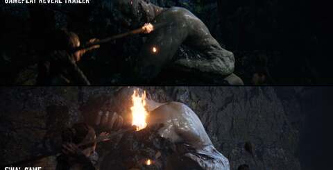 The original 2019 Hellblade 2 reveal trailer was made with no game in existence, but this later trailer is in the game. Visuals are refined for the final release, though fire animation isn't quite as smooth.