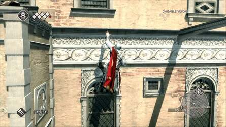 Taller buildings in Assassin's Creed necessitated a re-think of the main character's building-scaling capabilities. The solution was more fluidity in the animation via the 'strong climb', which allowed Ezio to reach rooftops in half the time of his predecessor, Altair.