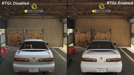 Ray-traced global illumination (RTGI) can make a huge difference to the final image, especially in indirectly-lit areas. Click to enlarge. 
